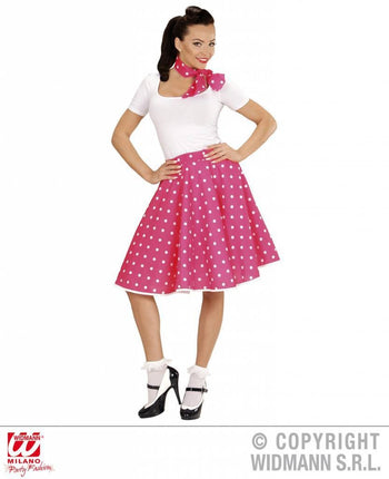 Feestbazaar Rock and Roll rok met sjaaltje roze/wit