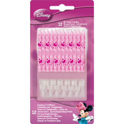 Feestbazaar Roze Mini Mouse kaarsjes - 12 stuks