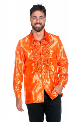 Feestbazaar Ruchesblouse neon oranje