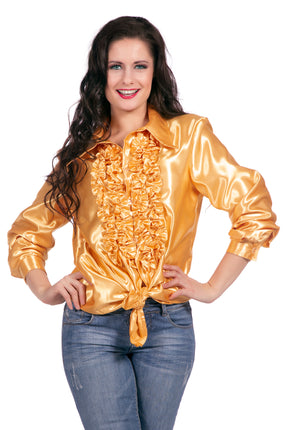 Feestbazaar Ruchesblouse satijn goud Kevin