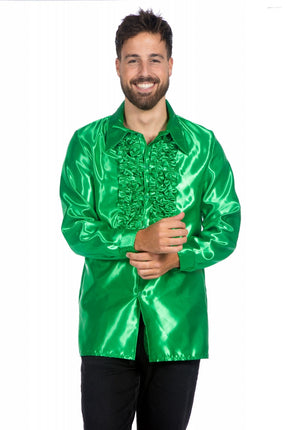 Feestbazaar Ruchesblouse satijn groen Kevin