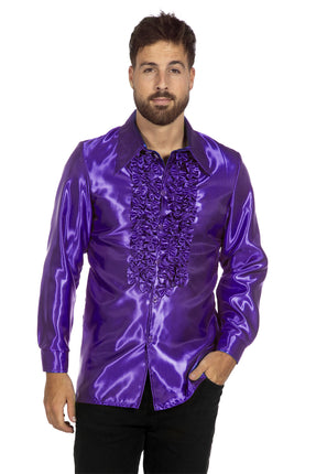 Feestbazaar Ruchesblouse satijn paars Kevin