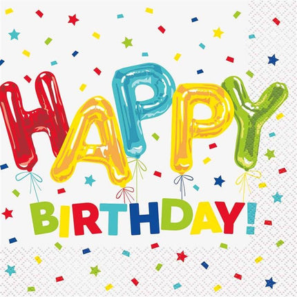 Feestbazaar Servetten Happy Birthday Gekleurd - 16 Stuks