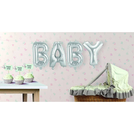 Feestbazaar Set zilveren folie ballonnen 'Baby'