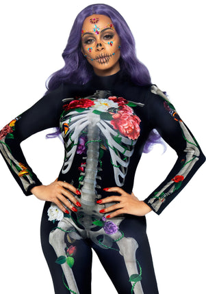 Feestbazaar Skelet Jumpsuit Bloemen Dames