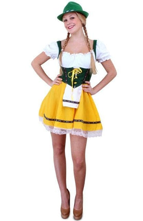 Feestbazaar Tiroler jurk kort geel/groen