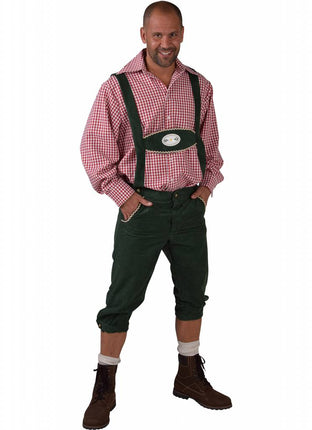 Feestbazaar Tiroler kleding: Broek met bretels Edelweiss groen