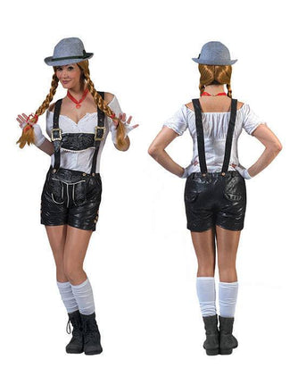 Feestbazaar Tiroolse lederhose dames lederlook zwart