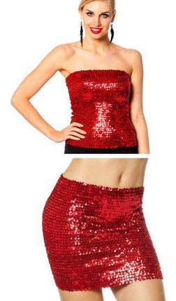 Feestbazaar Top/Rok pailletten rood