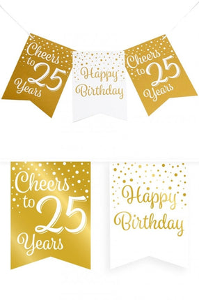 Feestbazaar Verjaardagsslinger Vaandel 25 jaar Goud/Wit (6m)