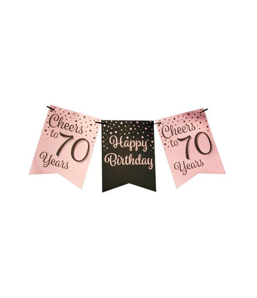 Feestbazaar Verjaardagsslinger Vaandel 70 Jaar Roze/Zwart (6m)