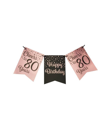 Feestbazaar Verjaardagsslinger Vaandel 80 Jaar Roze/Zwart (6m)