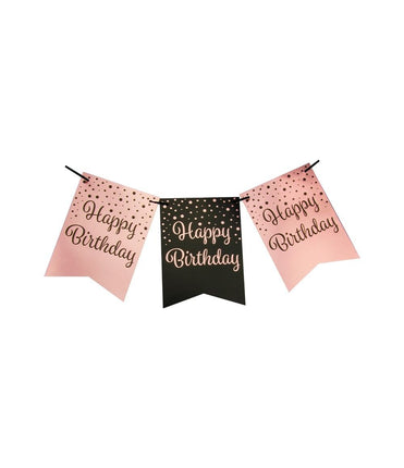 Feestbazaar Verjaardagsslinger Vaandel Happy Birthday Roze/Zwart (6m)