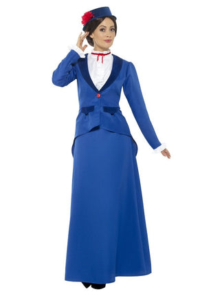 Feestbazaar Victoriaanse Nanny kostuum blauw