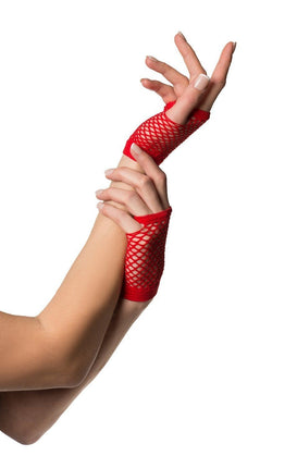 Feestbazaar Vingerloze nethandschoenen kort rood