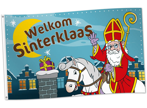 Feestbazaar Vlag Welkom Sinterklaas Cartoon (150x90cm)