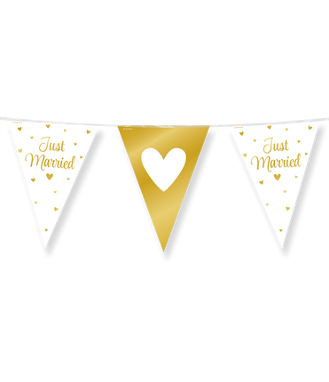Feestbazaar Vlaggenlijn Just Married Hartjes Goud/Wit (10m)