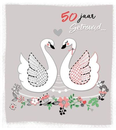 Feestbazaar Wenskaart 50 Jaar Getrouwd Zwaantjes