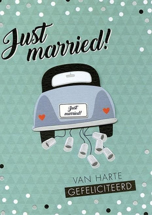 Feestbazaar Wenskaart Just Married Groen