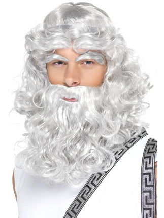 Feestbazaar Zeus pruik met baard en wenkbrauwen