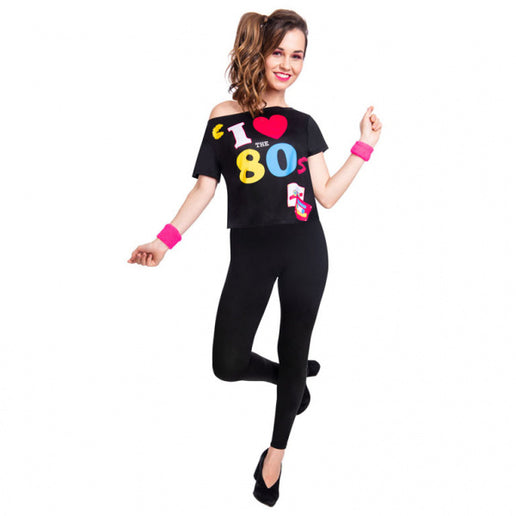 Feestbazaar Zwart 80's T-shirt Dames