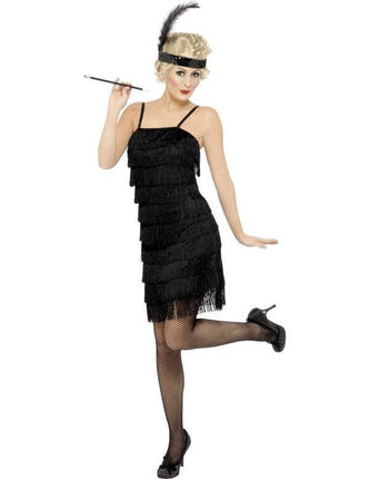Feestbazaar Zwarte Fringe flapper verkleedkleding elite