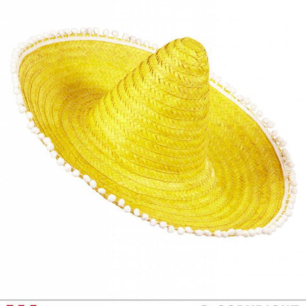sombrero-geel-50cm-met-pompons