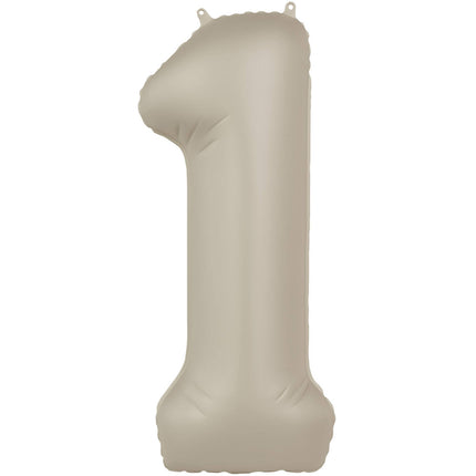 Feestbazaar 1 jaar folieballon Creamy Latte Mat Nude (86cm)
