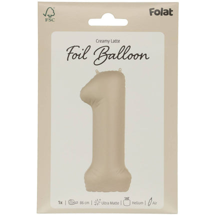 Feestbazaar 1 jaar folieballon Creamy Latte Mat Nude (86cm)