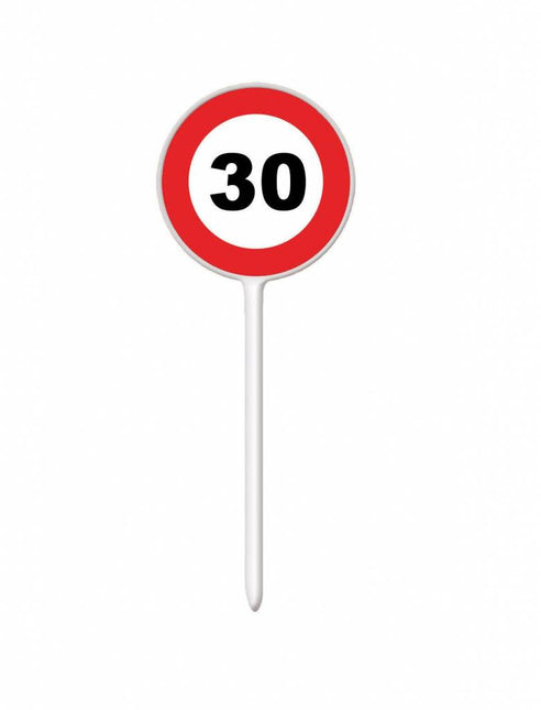 Feestbazaar 12 coctailprikkers verkeersbord 30 jaar