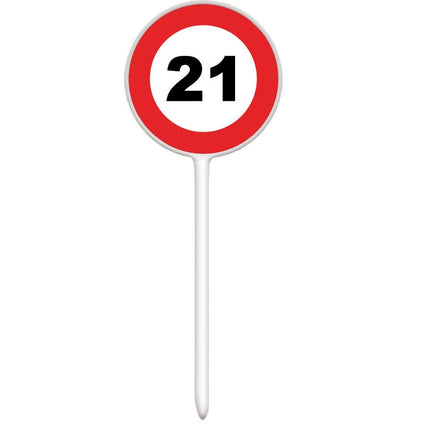 Feestbazaar 12 herbruikbare coctailprikkers verkeersbord 21 jaar