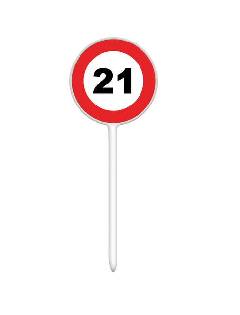 Feestbazaar 12 herbruikbare coctailprikkers verkeersbord 21 jaar