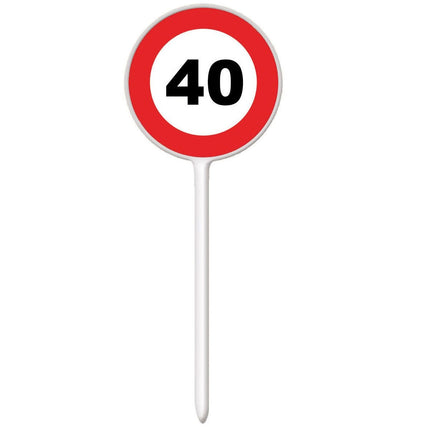 Feestbazaar 12 herbruikbare coctailprikkers verkeersbord 40 jaar
