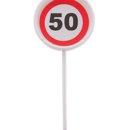 Feestbazaar 12 herbruikbare coctailprikkers verkeersbord 50 jaar