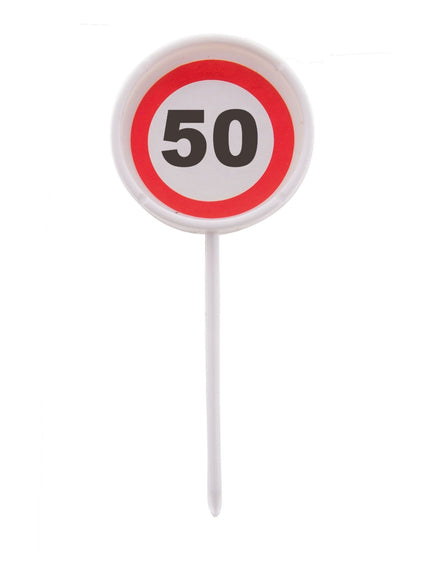 Feestbazaar 12 herbruikbare coctailprikkers verkeersbord 50 jaar