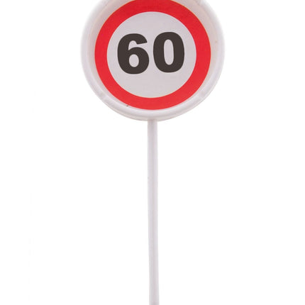 Feestbazaar 12 herbruikbare coctailprikkers verkeersbord 60 jaar