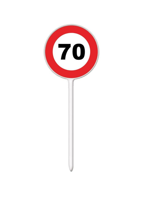 Feestbazaar 12 herbruikbare coctailprikkers verkeersbord 70 jaar