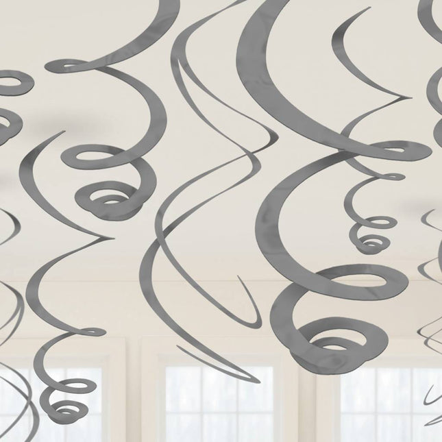 Feestbazaar 12 swirls decoraties zilver