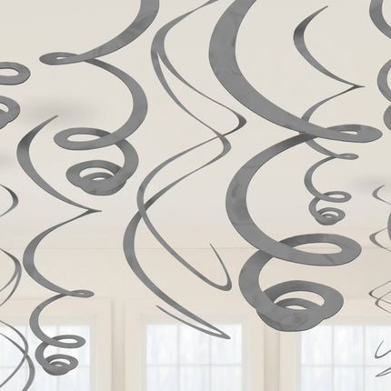 Feestbazaar 12 swirls decoraties zilver