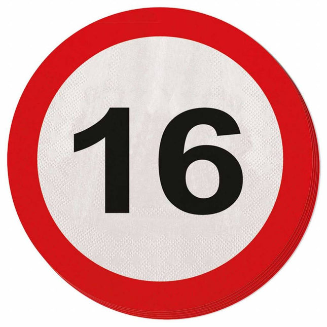 Feestbazaar 16 jaar verkeersbord servetten - 20 stuks