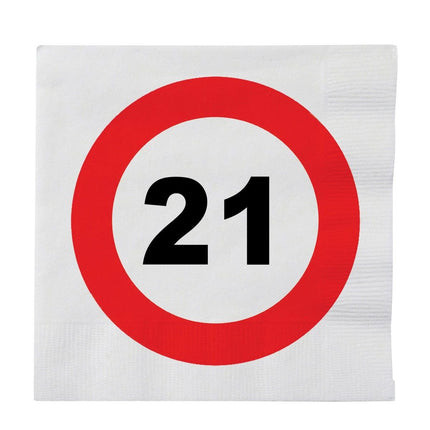 Feestbazaar 16 Servetten verkeersbord 21 jaar