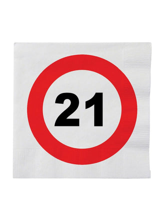Feestbazaar 16 Servetten verkeersbord 21 jaar