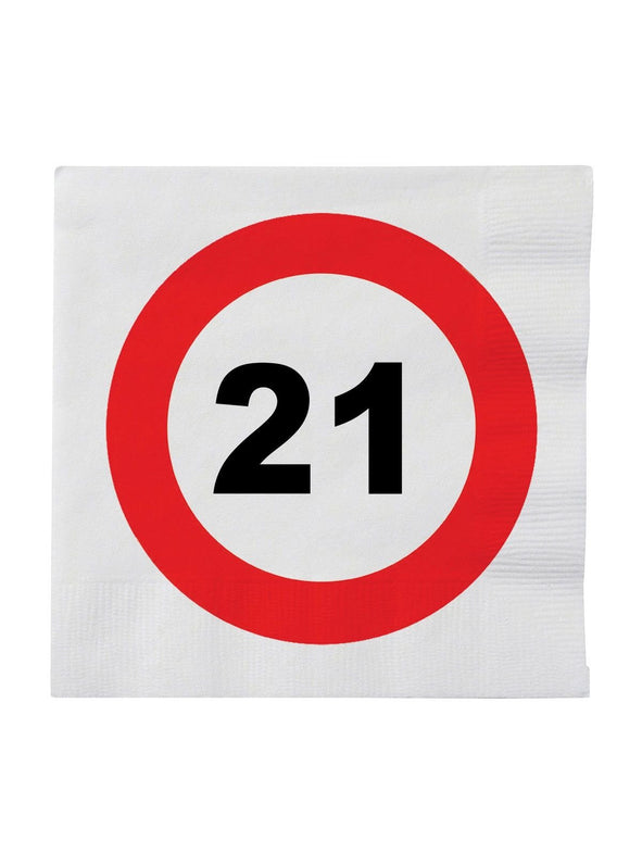Feestbazaar 16 Servetten verkeersbord 21 jaar