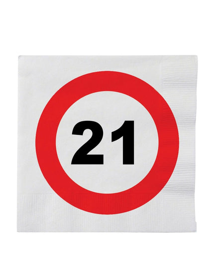 Feestbazaar 16 Servetten verkeersbord 21 jaar