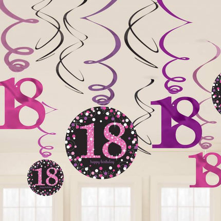Feestbazaar 18 jaar hangdecoratie swirls mix pink