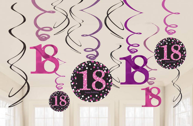 Feestbazaar 18 jaar hangdecoratie swirls mix pink