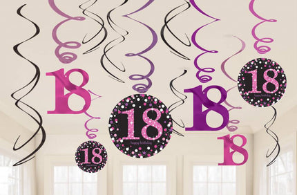 Feestbazaar 18 jaar hangdecoratie swirls mix pink