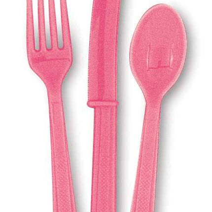 Feestbazaar 18 stuks Hot Pink bestek assorti