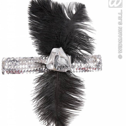 Feestbazaar 1920's pailletten hoofdband met bloem en veren