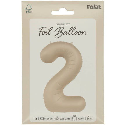 Feestbazaar 2 jaar folieballon Creamy Latte Mat Nude (86cm)